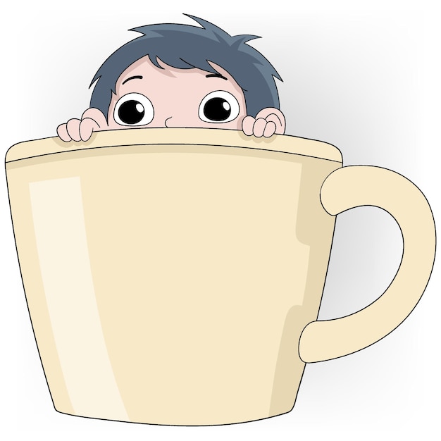 Vector kid is hiding and peeking from cup