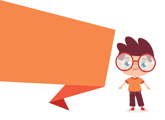 Vector kid posing with origami speech bubble