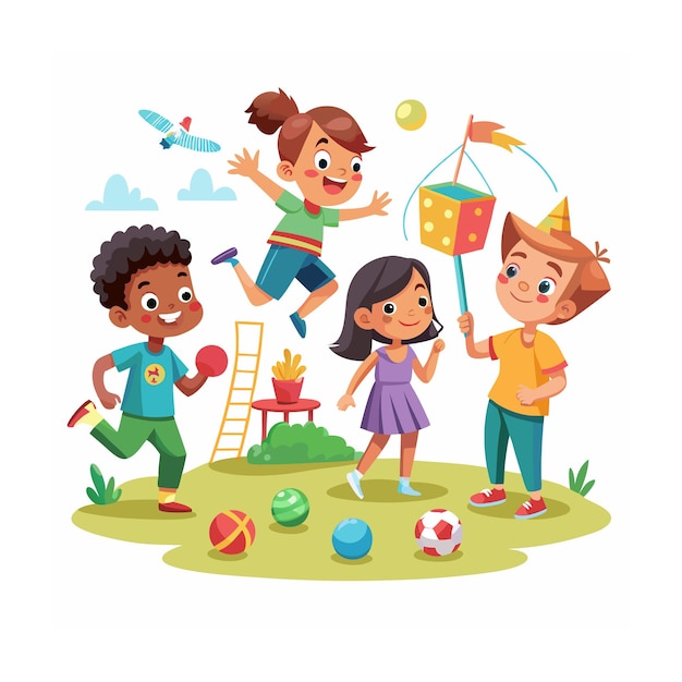 Vector kids playing and entertaining moments vector illustration