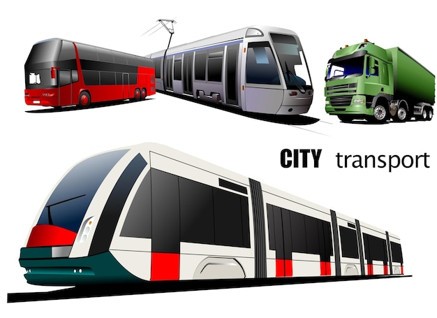 Vector kinds of city transport vector 3d illustration