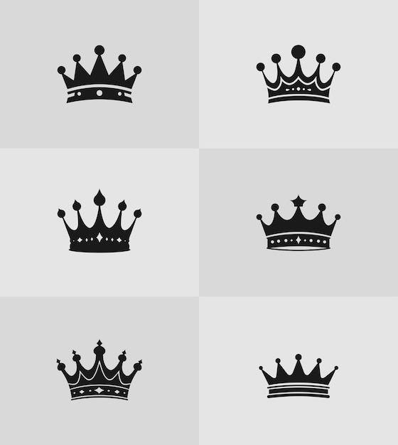 Vector king crown silhouette icon set