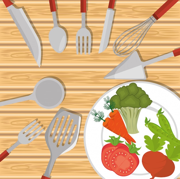 Vector kitchen utensils and dishware