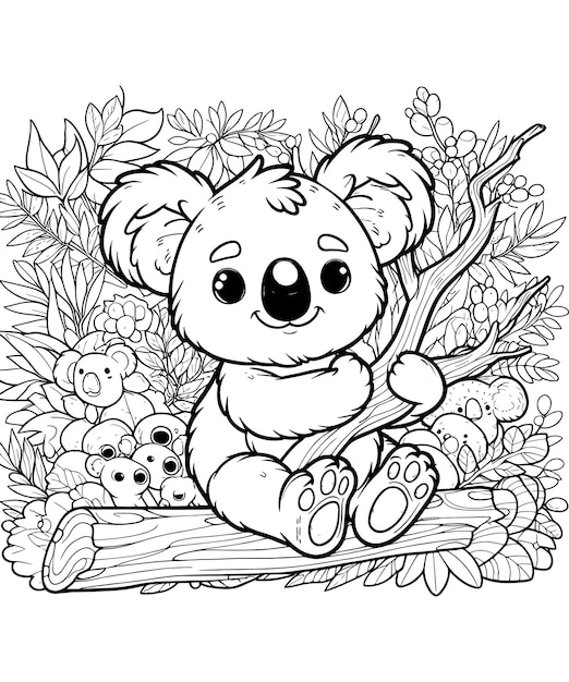 Vector koala coloring page vector carton illustration