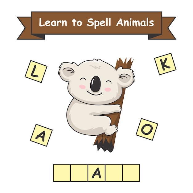 Vector koala learn to spell animals worksheet