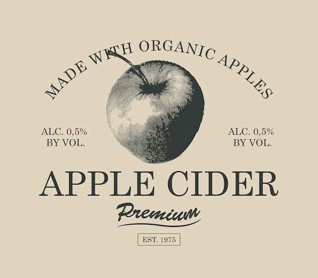 Vector label for cider with image of an apple and inscriptions