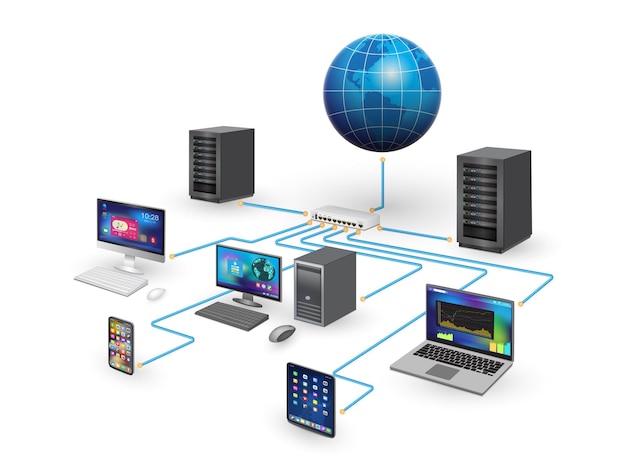 Vector lan network 3d diagram for business and technology concept wan of computer networking vector