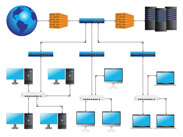 Vector lan network 3d diagram for business and technology concept wan of computer networking vector