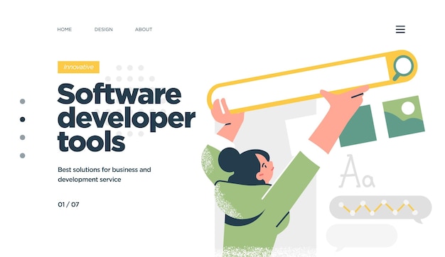 Vector landing page template of developing computer software coding and programming