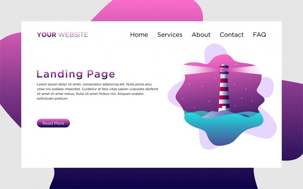 Vector landing page template with lighthouse illustration