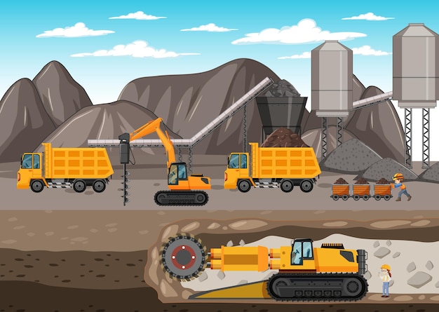 Vector landscape of coal mining with underground scene