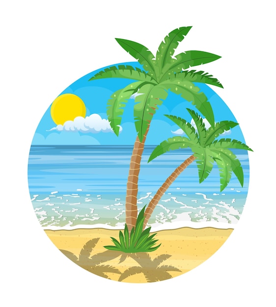Vector landscape of palm tree on beach