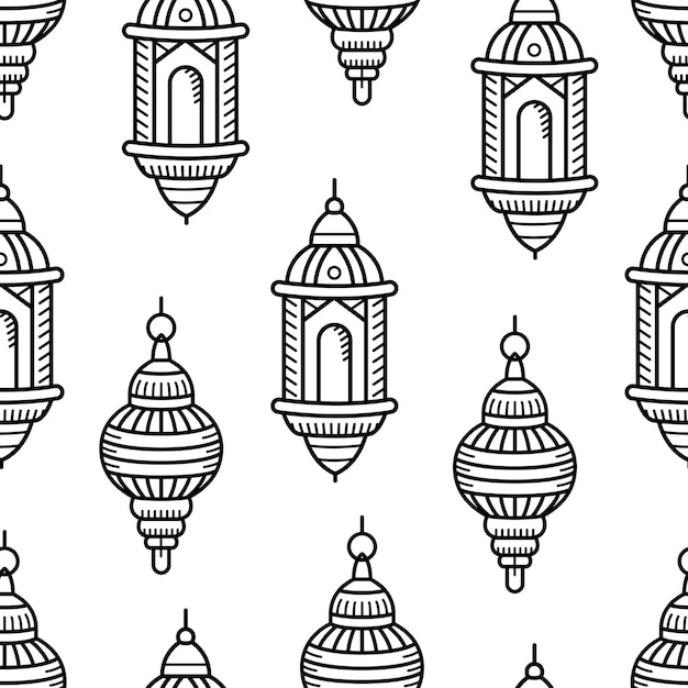 Vector lantern outline doodle hand drawn seamless pattern background