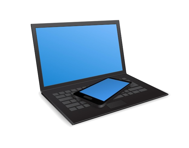 Vector laptop computer and smartphone 3d icon isolated