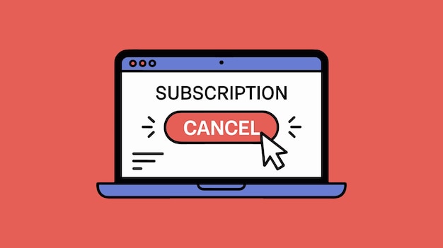 Vector laptop screen displaying a subscription cancellation interface with a cancel button