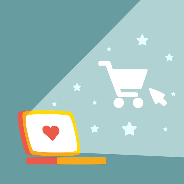 laptop and shopping trolley