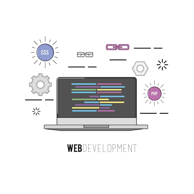 Vector laptop with code programing software data