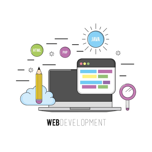 Vector laptop with code programing software data