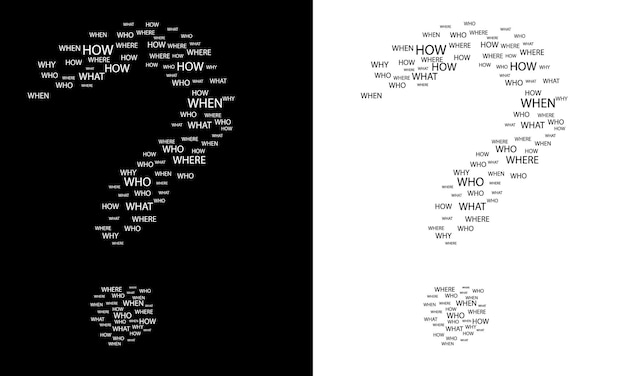 Vector large question mark question words cloud vector concept black and white background