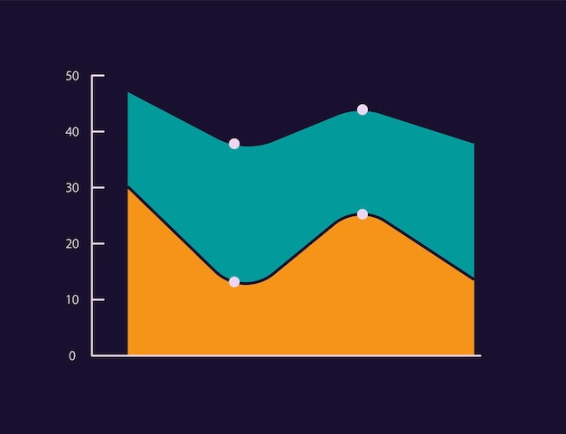 Vector layered area infographic chart design template for dark theme