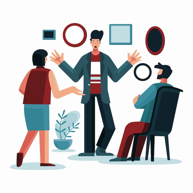 Vector leader is giving instruction to his team