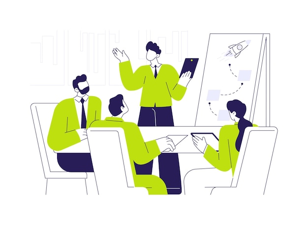 Vector leadership communication abstract concept vector illustration colleagues discussing new project