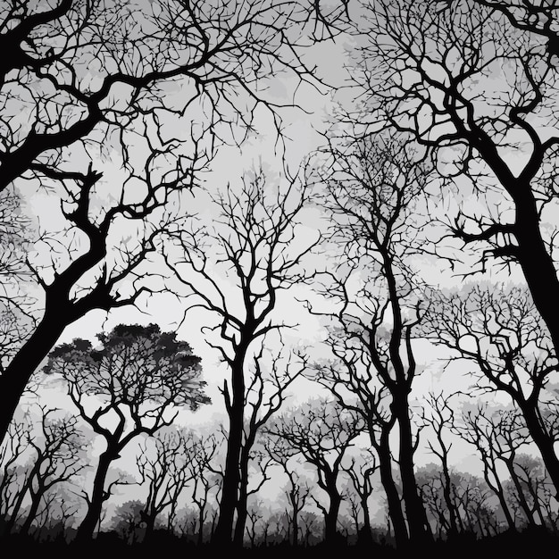 Vector leafless trees silhouette background nature illustration in black vector