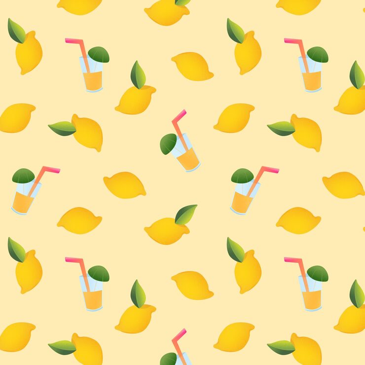 Lemons and lemonade seamless vector pattern with background