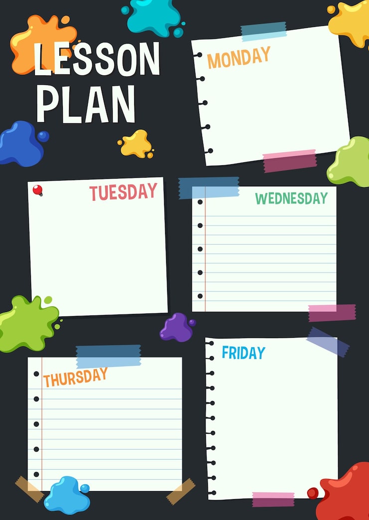 Vector lesson plan dashboard monday to friday