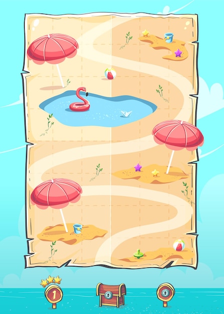 Vector level map vertical scrolling user interface vector image for mobile hello summer the puzzle game