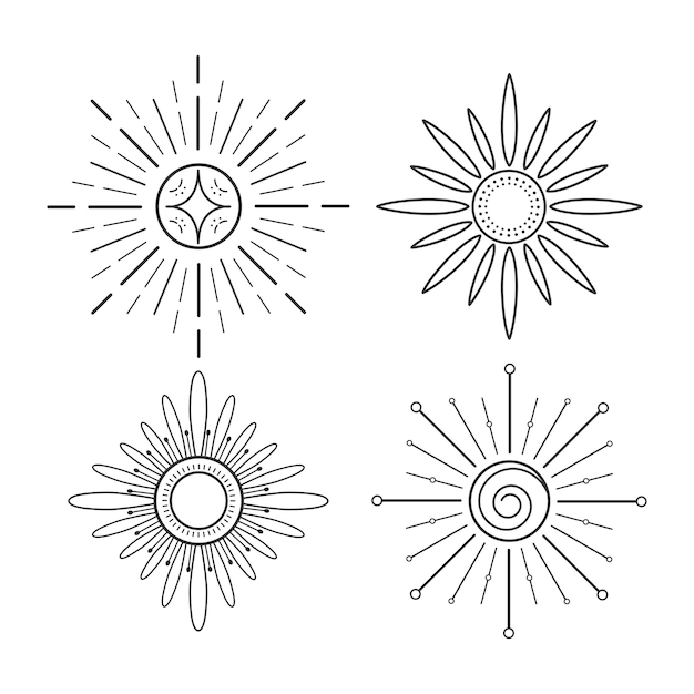 Vector linear image of the sun symbolic celestial object with eyes outline drawing vector illustration