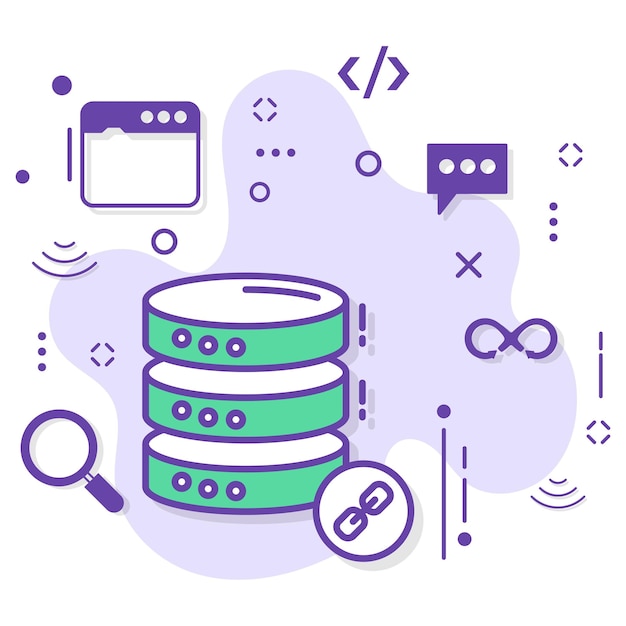 Vector linked or chain servers concept, database engine vector icon design, cloud computing and web hosting