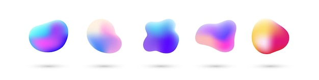 Vector liquid holographic elements set modern fluid gradient iridescent shapes