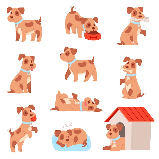 Vector little doggie puppy set