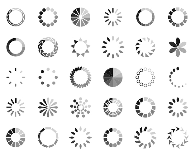 Vector loading circle bar icon collection buffer loader or progress load icons set of loading icons