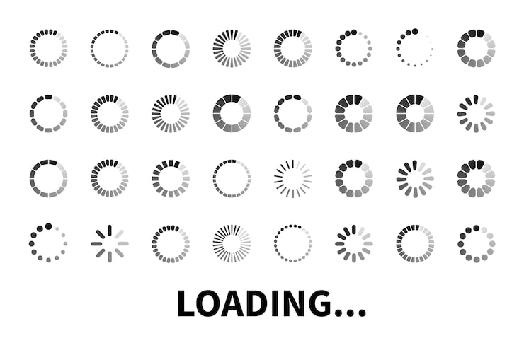 Loading icon big set isolated on white background. loader icons for use in web design, app, interface and game. Load flat sign, symbol.