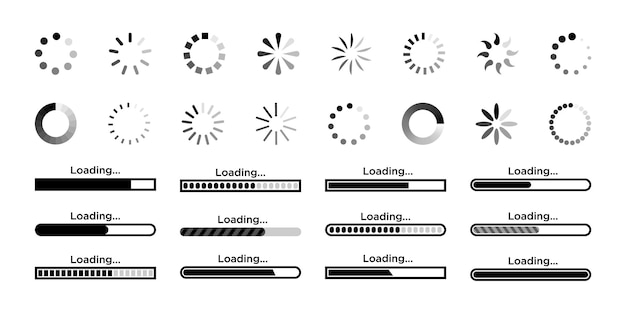 Vector loading icon circle load symbol progress bar vector set buffer loader preloader signs