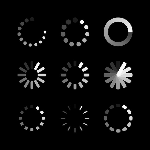 Vector loading icon. circle website buffer loader or preloader. vector download or upload status icon set. vector illustration.