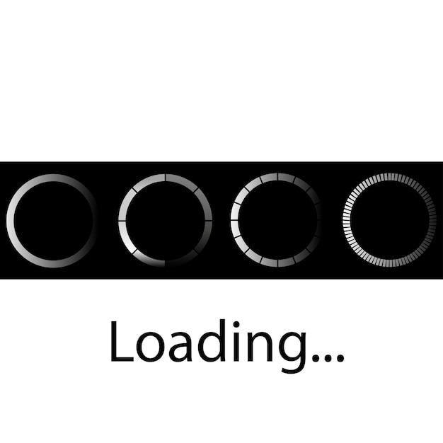 Vector loading icon set on black background vector illustration circle website buffer loader or preloader progress bar loading icon