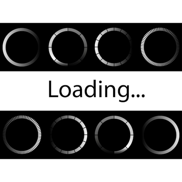 Vector loading icon set on black background vector illustration circle website buffer loader or preloader progress bar loading icon