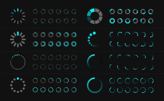Vector loading icon set buffer loader or preloader download or upload collection of web load progress signs