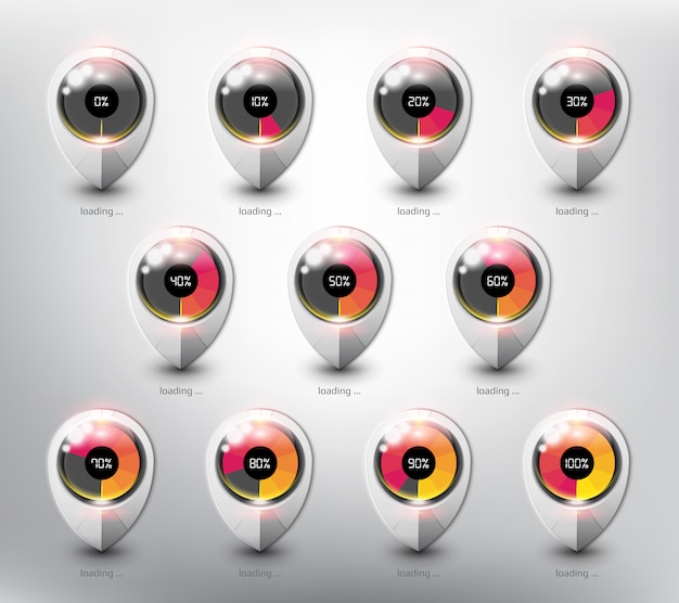 Vector loading website buffer loader. load icon in different loading state and percentage. isolated on the white surface.