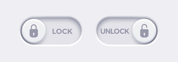 Vector lock and unlock toggle switch buttons with open lock and closed lock icon material design