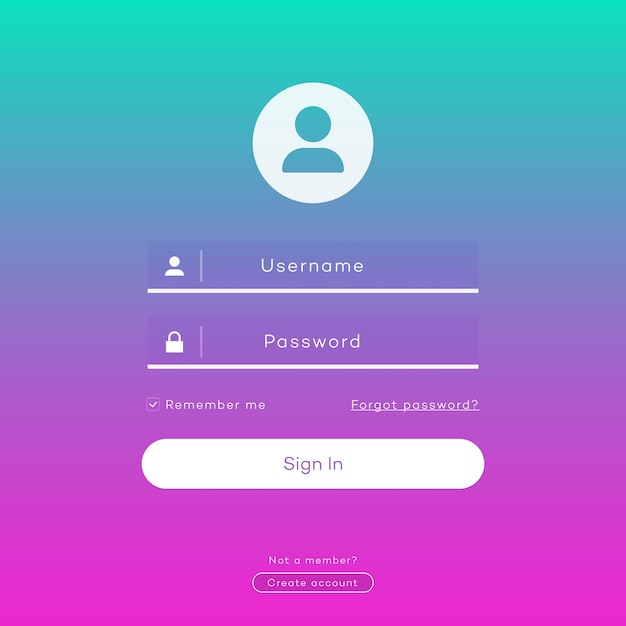 Vector login form page on modern background gradient style for website ui elements online registration smartphone mockups app development user profile access to account concept vector 10 eps