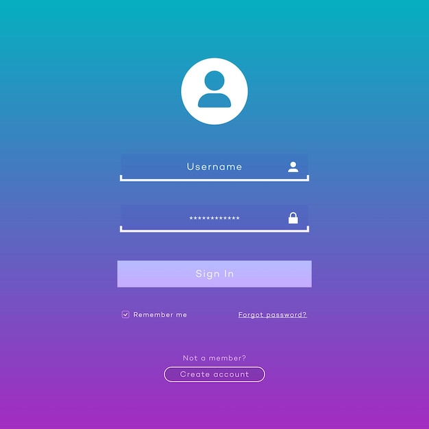 Vector login form page template on gradient background for app development smartphone mockups website ui elements online login form registration user profile access to account concept vector 10 eps