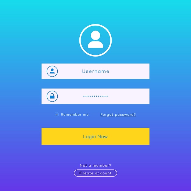 Vector login form page template on modern gradient background for website ui elements online registration smartphone mockups app development user profile access to account concept vector 10 eps