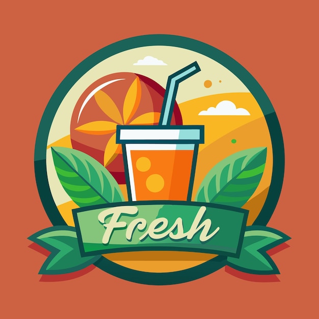 a logo for fresh juice with a straw in it
