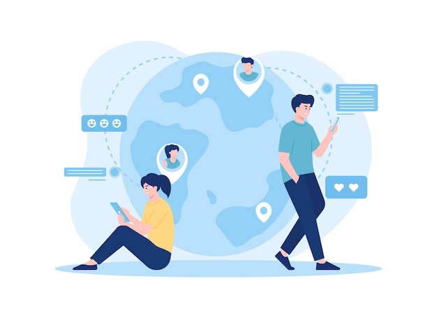 Vector long distance relationship chat concept flat illustration