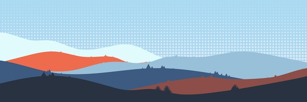 Vector long hills and mountains scenery background design.