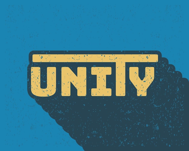 Vector long shadow text effect unity typography design for in blue color