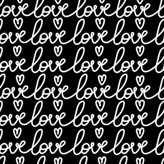 Vector love lettering seamless pattern isolated on white background modern typographic hand drawn doodle
